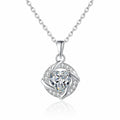 Heart Halo Moissanite Pendant Necklace with CZ in Rhodium-Plated S925 sterling silver white background product photo showing heart halo pendant with a heart cut moissanite center and CZ frame