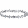 Mixed-Size Round Moissanite Tennis Bracelet in Rhodium-Plated S925 sterling silver white background product photo showing bracelet shape and moissanite setting
