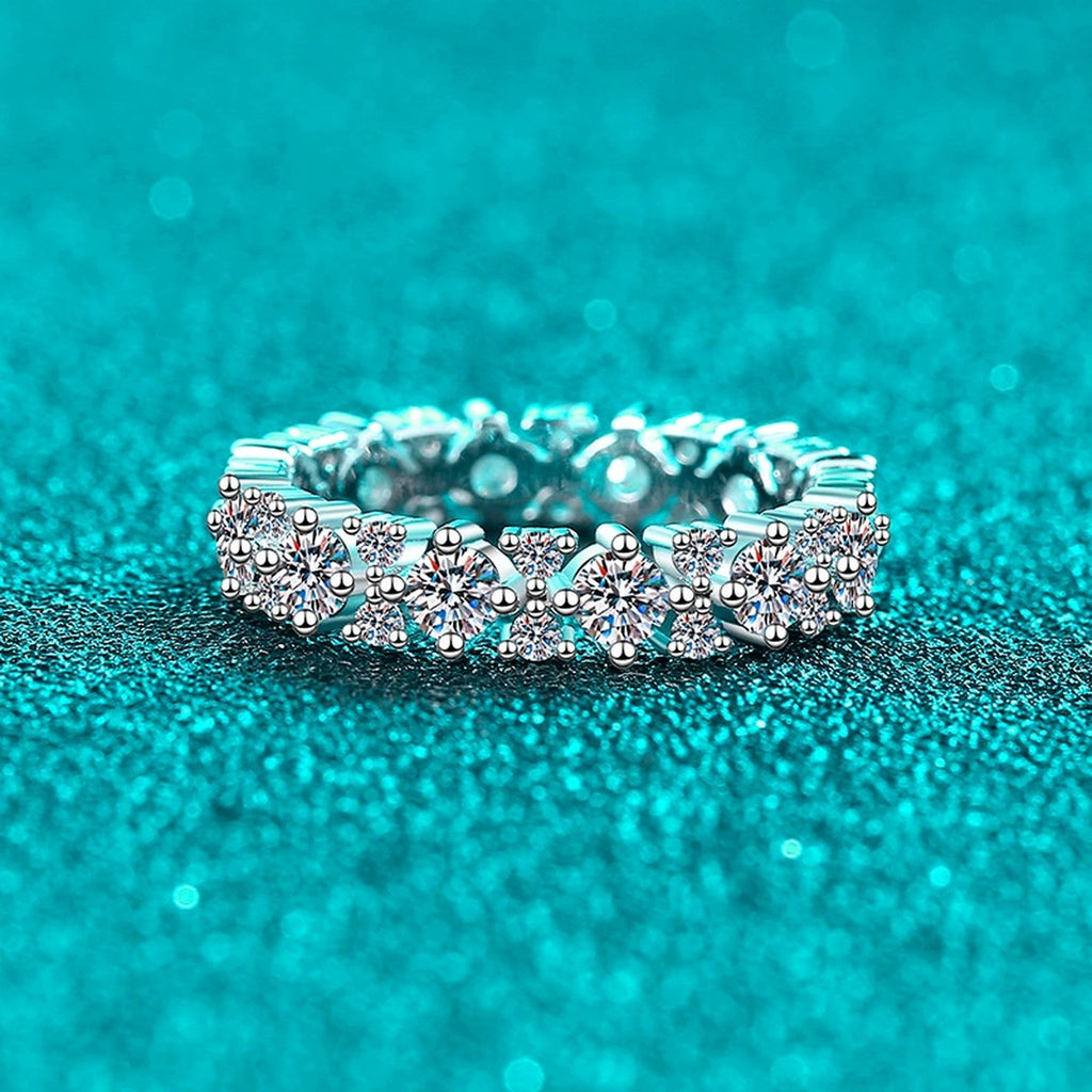Round Moissanite Eternity Band Ring product view showing moissanite setting and metal finish