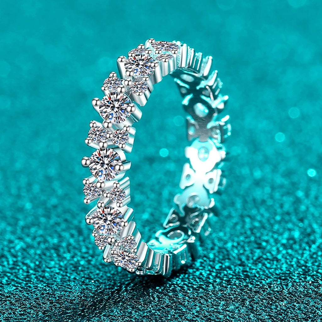 Round Moissanite Eternity Band Ring product view showing moissanite setting and metal finish