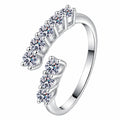 Round Moissanite Stackable Ring in rhodium-plated S925 sterling silver on clean white background