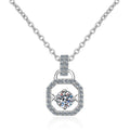 Square Lock Moissanite Pendant Necklace with CZ in Rhodium-Plated S925 sterling silver on white background showing pendant shape and round moissanite