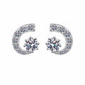 Round Moissanite Stud Earrings with CZ in Rhodium-Plated S925 sterling silver white background product photo showing the pair, stone shape, and stud earrings silhouette