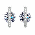 Round Moissanite Stud Earrings with CZ in Rhodium-Plated S925 sterling silver white background product photo showing the pair, stone shape, and stud earrings silhouette
