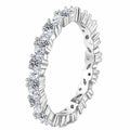 Marquise and Round Moissanite Band Ring in rhodium-plated S925 sterling silver on clean white background