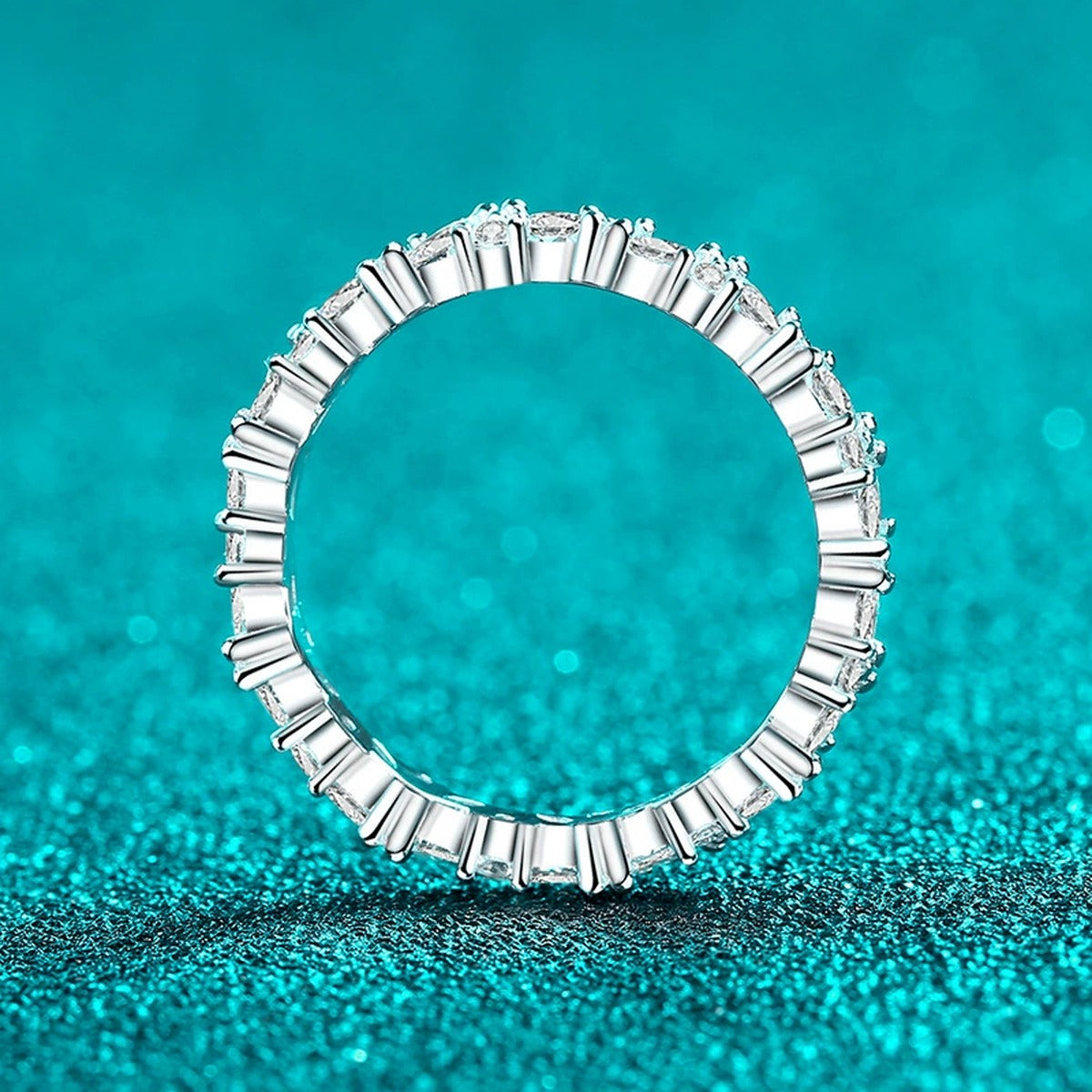 Marquise and Round Moissanite Band Ring product view showing moissanite setting and metal finish