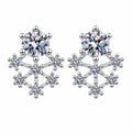 Snowflake Moissanite Stud Earrings with CZ in Rhodium-Plated S925 sterling silver white background product photo showing the pair, stone shape, and stud earrings silhouette