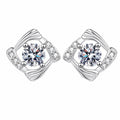 Round Halo Moissanite Stud Earrings with CZ in Rhodium-Plated S925 sterling silver white background product photo showing the pair, stone shape, and stud earrings silhouette