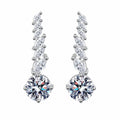 Round Moissanite Stud Drop Earrings with CZ in Rhodium-Plated S925 sterling silver white background product photo showing the pair, stone shape, and stud earrings silhouette