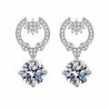 Heart Moissanite Stud Dangle Earrings with CZ in Rhodium-Plated S925 sterling silver white background product photo showing the pair, stone shape, and stud dangle earrings silhouette