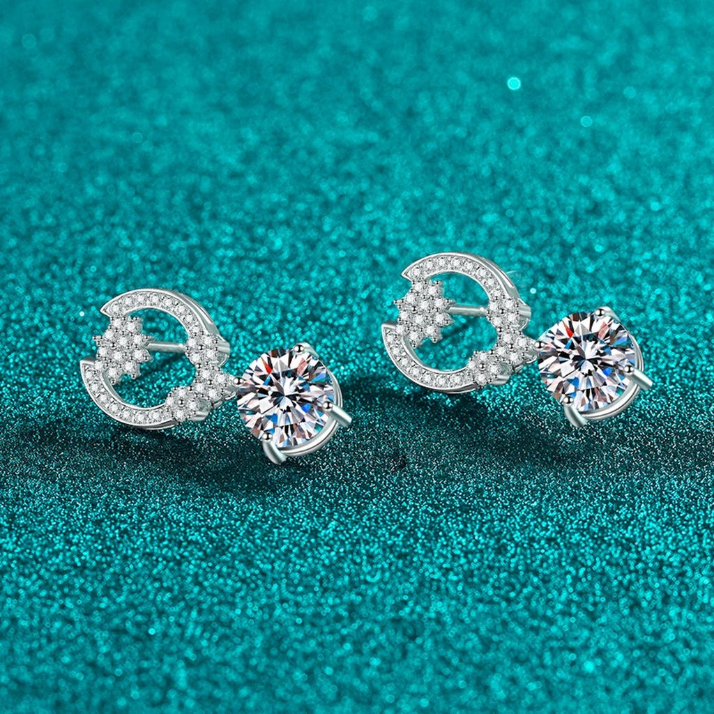Heart Moissanite Stud Dangle Earrings with CZ in Rhodium-Plated S925 sterling silver product scene view showing side profile