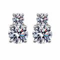 Round Moissanite Stud Earrings in Rhodium-Plated S925 sterling silver white background product photo showing the pair, stone shape, and stud earrings silhouette