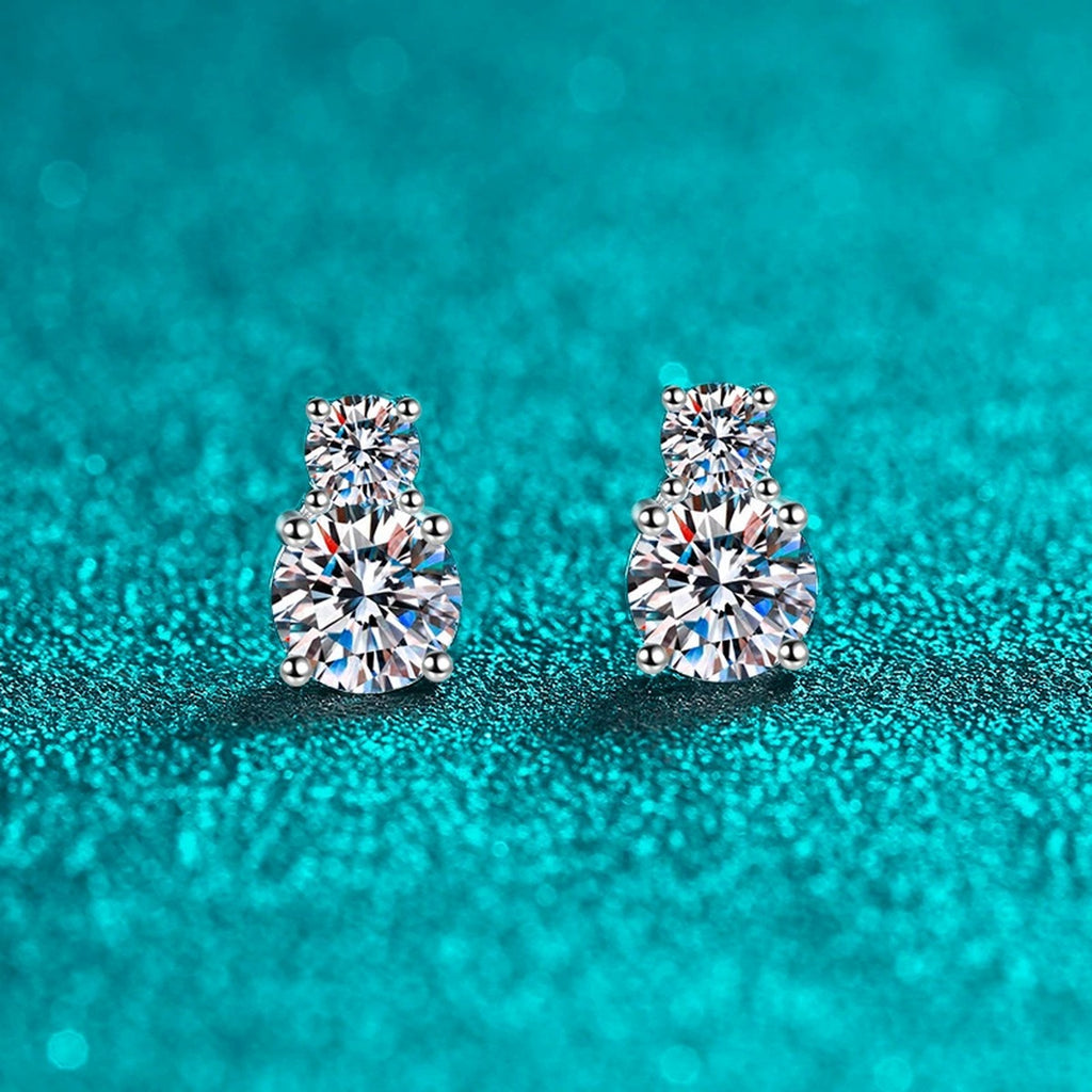 Round Moissanite Stud Earrings in Rhodium-Plated S925 sterling silver product scene view showing front sparkle