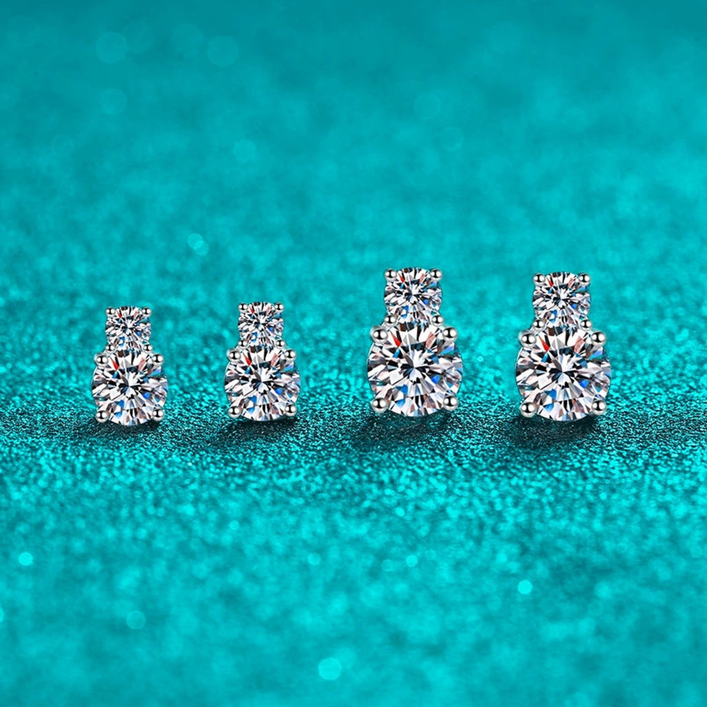 Round Moissanite Stud Earrings in Rhodium-Plated S925 sterling silver product scene view showing angled setting detail
