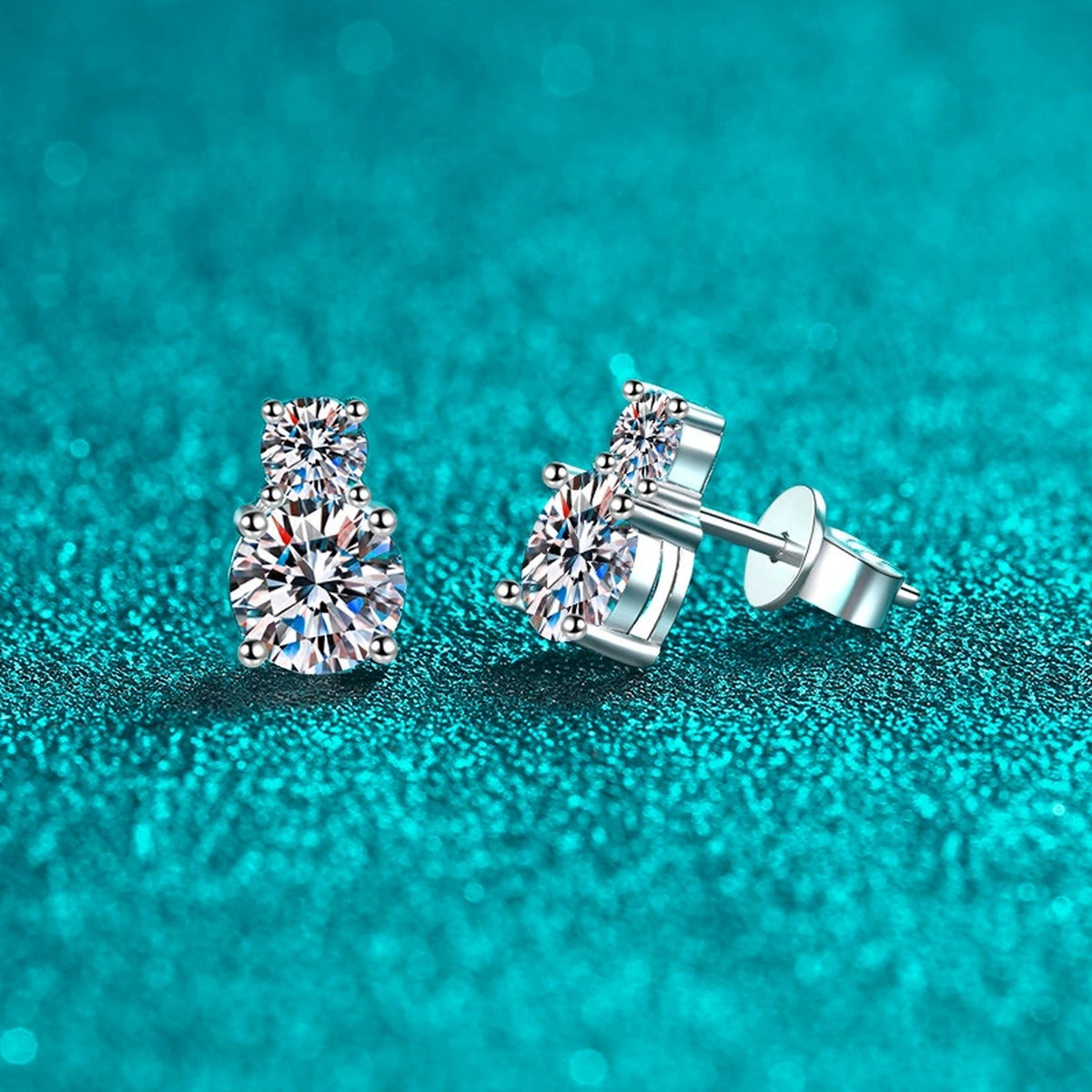 Round Moissanite Stud Earrings in Rhodium-Plated S925 sterling silver product scene view showing side profile