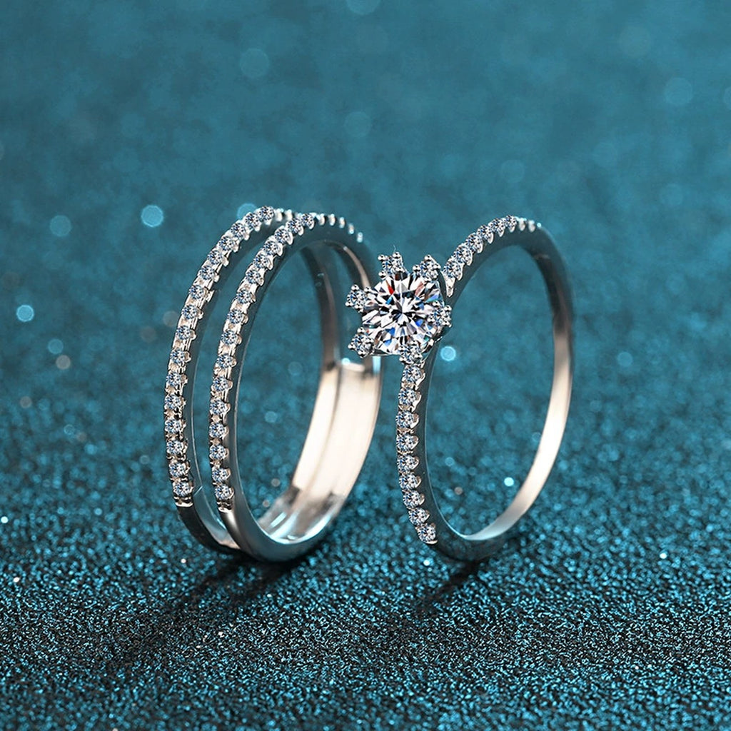 Round Moissanite Stackable Ring Set with CZ product view showing moissanite setting and metal finish