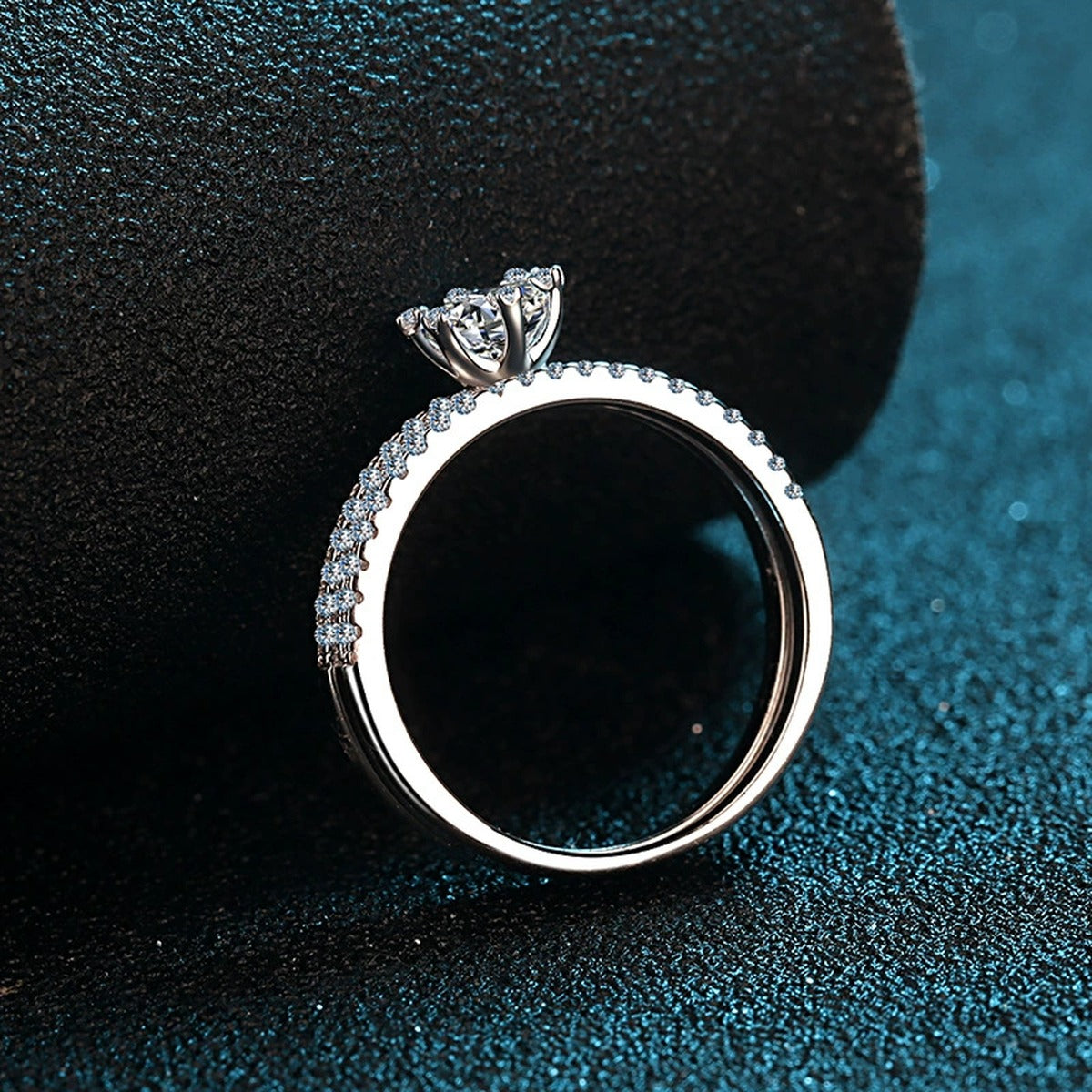 Round Moissanite Stackable Ring Set with CZ product view showing moissanite setting and metal finish