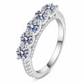 Round Moissanite Ring with CZ in rhodium-plated S925 sterling silver on clean white background