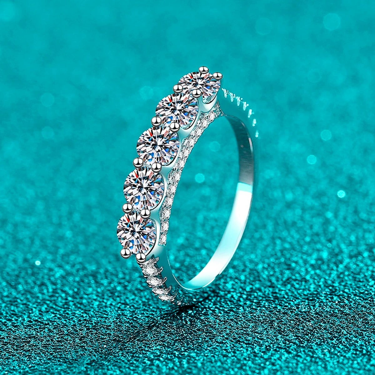 Round Moissanite Ring with CZ product view showing moissanite setting and metal finish