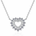 Heart Moissanite Pendant Necklace in Rhodium-Plated S925 sterling silver white background product photo showing heart pendant formed with tiny round moissanite stones