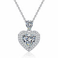 Pear and Heart Moissanite Pendant Necklace with CZ in Rhodium-Plated S925 sterling silver white background product photo showing two-stone pear and heart moissanite pendant with CZ accents