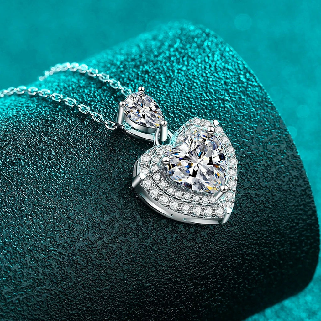 Pear and Heart Moissanite Pendant Necklace with CZ in Rhodium-Plated S925 sterling silver angled product detail view