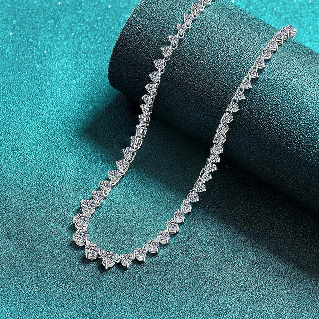 Tennis Moissanite Necklace in Rhodium-Plated S925 sterling silver close-up product scene showing pendant setting
