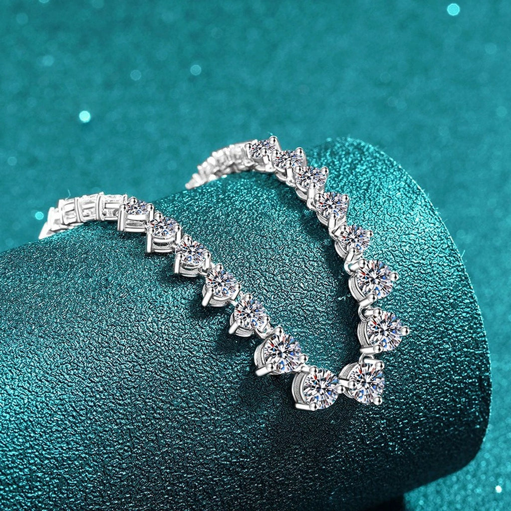 Tennis Moissanite Necklace in Rhodium-Plated S925 sterling silver angled product detail view