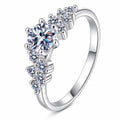 Round Moissanite Ring with CZ in rhodium-plated S925 sterling silver on clean white background