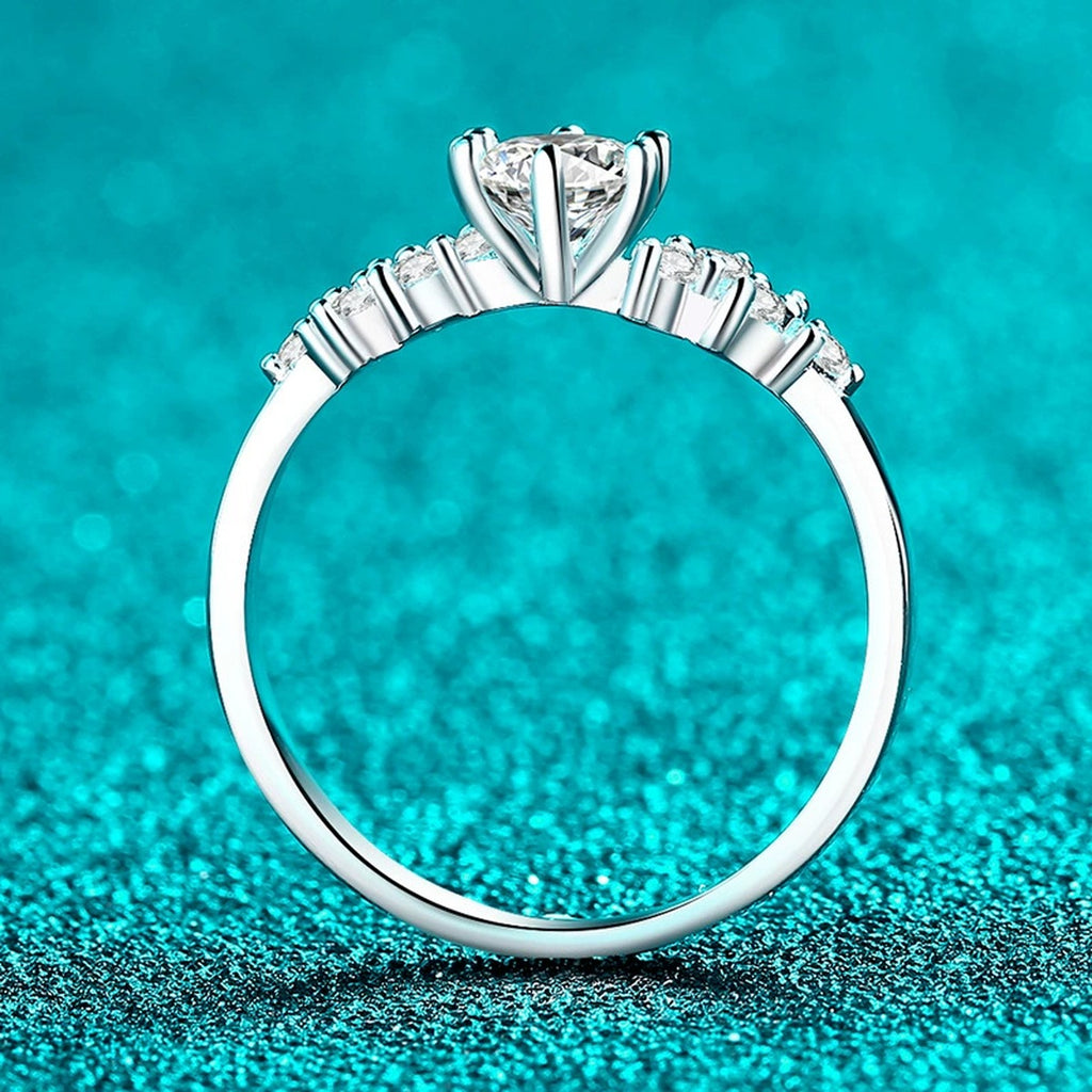 Round Moissanite Ring with CZ product view showing moissanite setting and metal finish