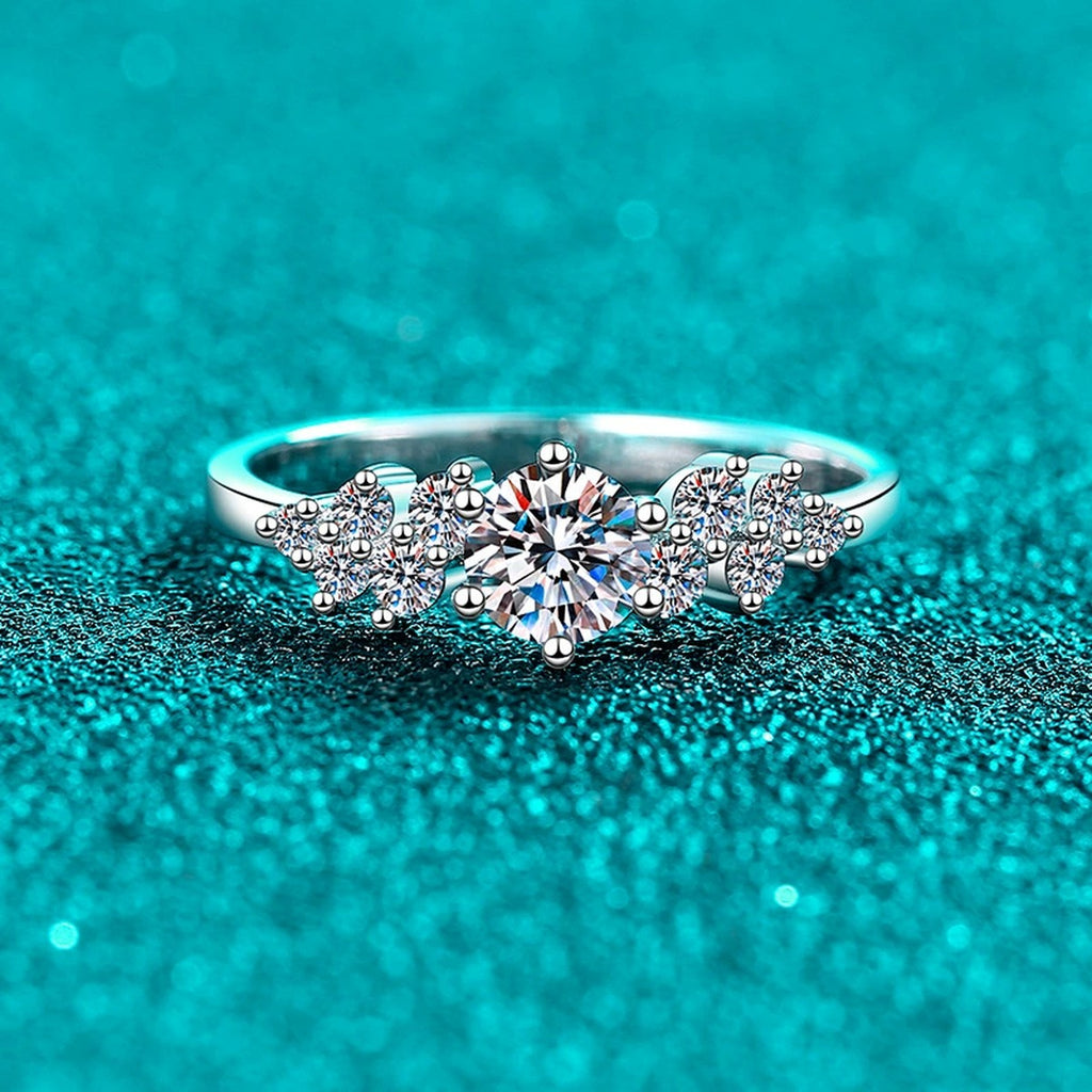 Round Moissanite Ring with CZ product view showing moissanite setting and metal finish