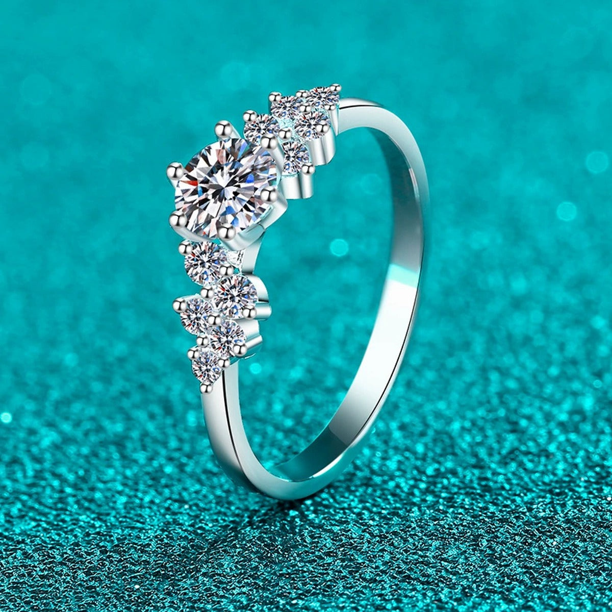 Round Moissanite Ring with CZ product view showing moissanite setting and metal finish
