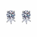Round Moissanite Stud Earrings with CZ in Rhodium-Plated S925 sterling silver white background product photo showing the pair, stone shape, and stud earrings silhouette