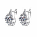 Round Moissanite Hoop Earrings with CZ in Rhodium-Plated S925 sterling silver white background product photo showing the pair, stone shape, and hoop earrings silhouette