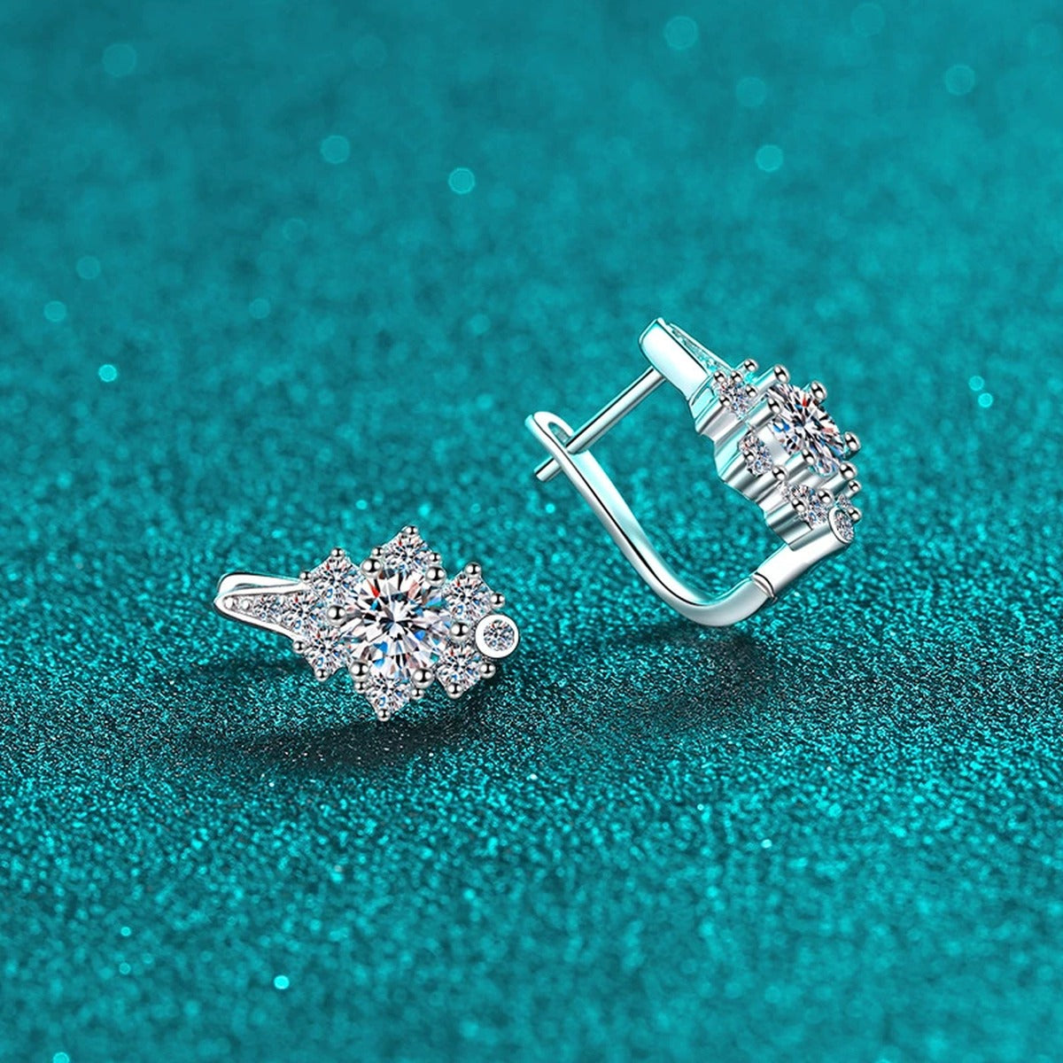 Round Moissanite Hoop Earrings with CZ in Rhodium-Plated S925 sterling silver product scene view showing front sparkle