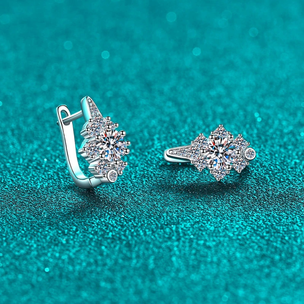 Round Moissanite Hoop Earrings with CZ in Rhodium-Plated S925 sterling silver product scene view showing angled setting detail
