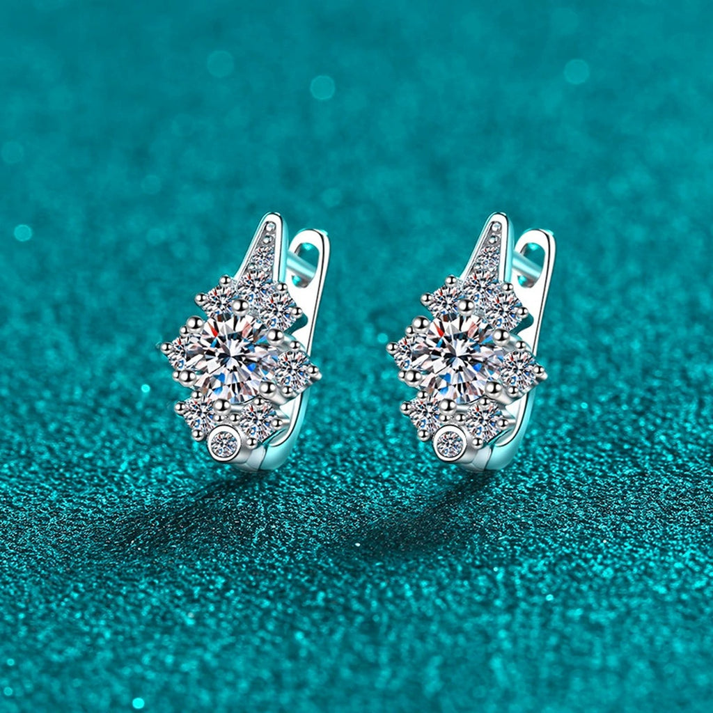 Round Moissanite Hoop Earrings with CZ in Rhodium-Plated S925 sterling silver product scene view showing side profile