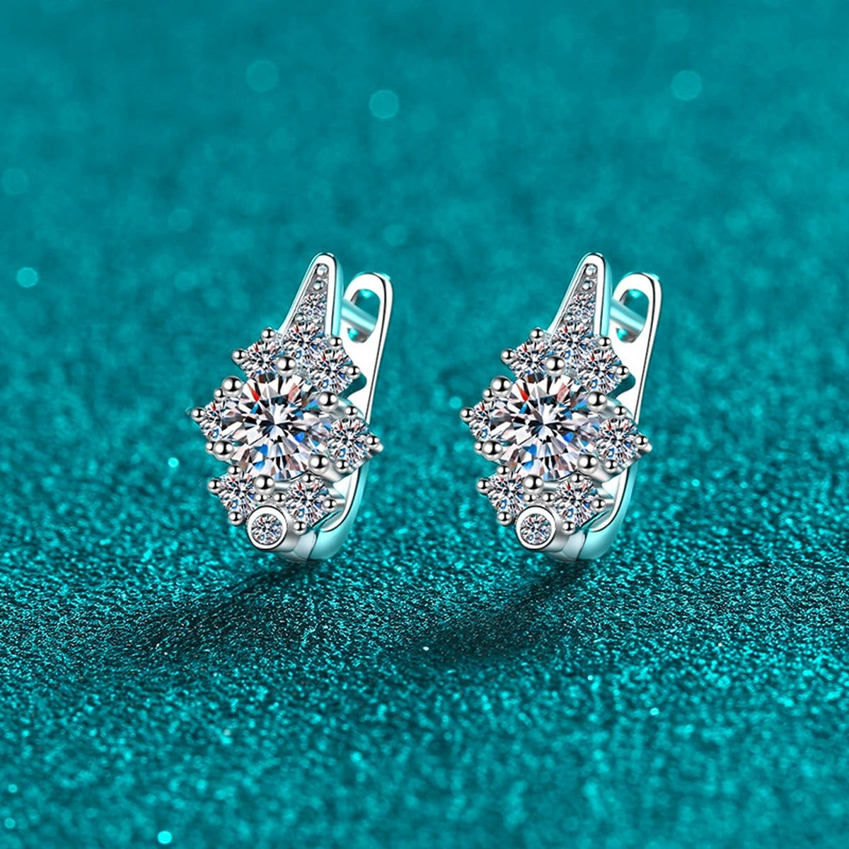 Round Moissanite Hoop Earrings with CZ in Rhodium-Plated S925 sterling silver product scene view showing side profile