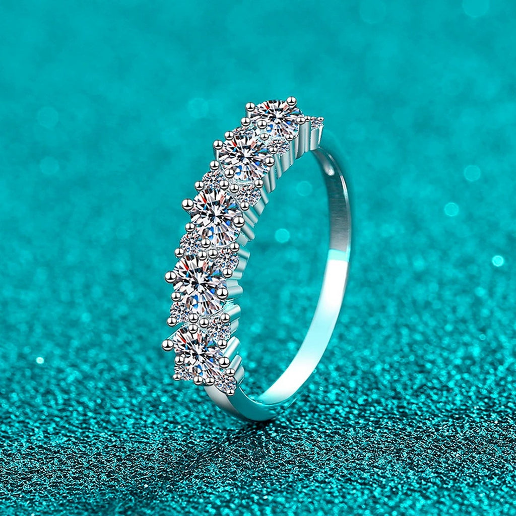 Oval and Round Moissanite Band Ring product view showing moissanite setting and metal finish