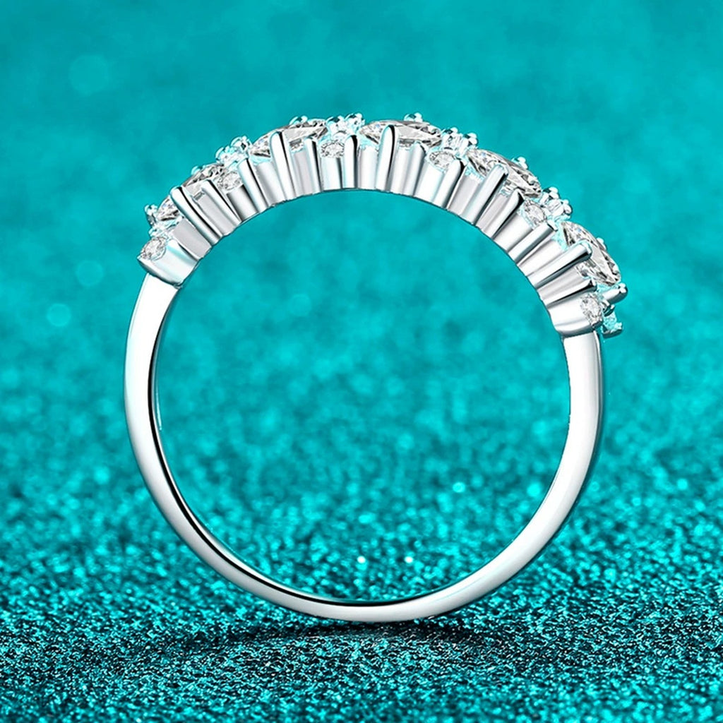 Oval and Round Moissanite Band Ring product view showing moissanite setting and metal finish