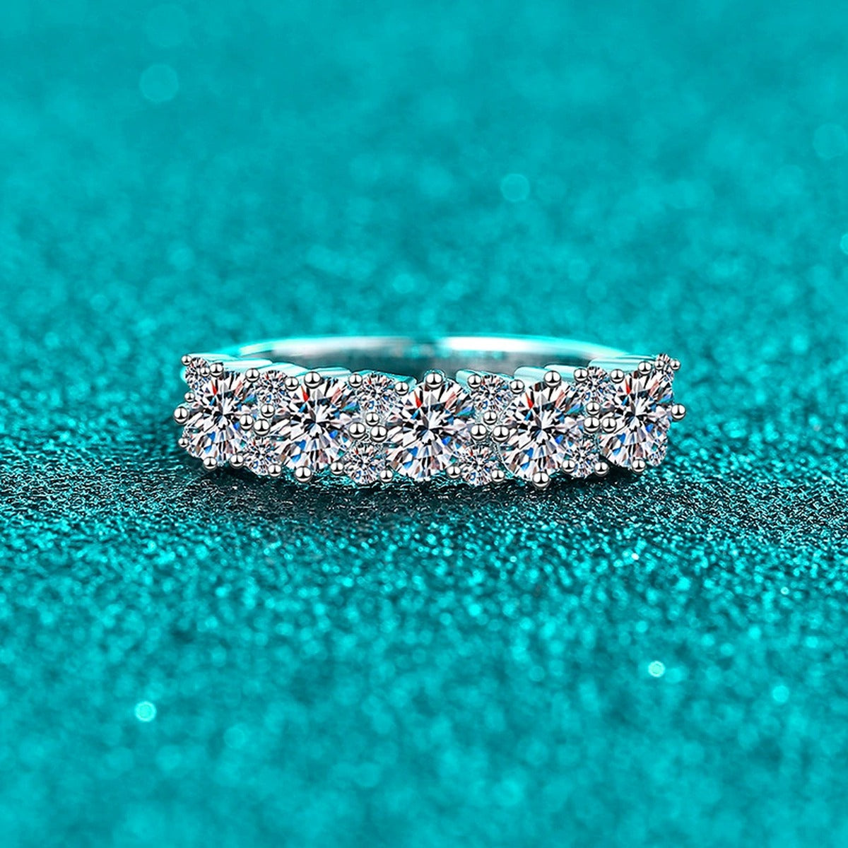 Oval and Round Moissanite Band Ring product view showing moissanite setting and metal finish