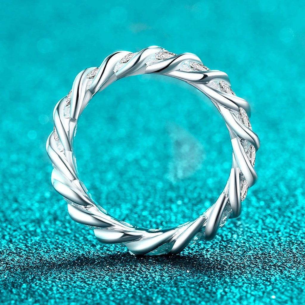 Round Moissanite Eternity Band Ring product view showing moissanite setting and metal finish