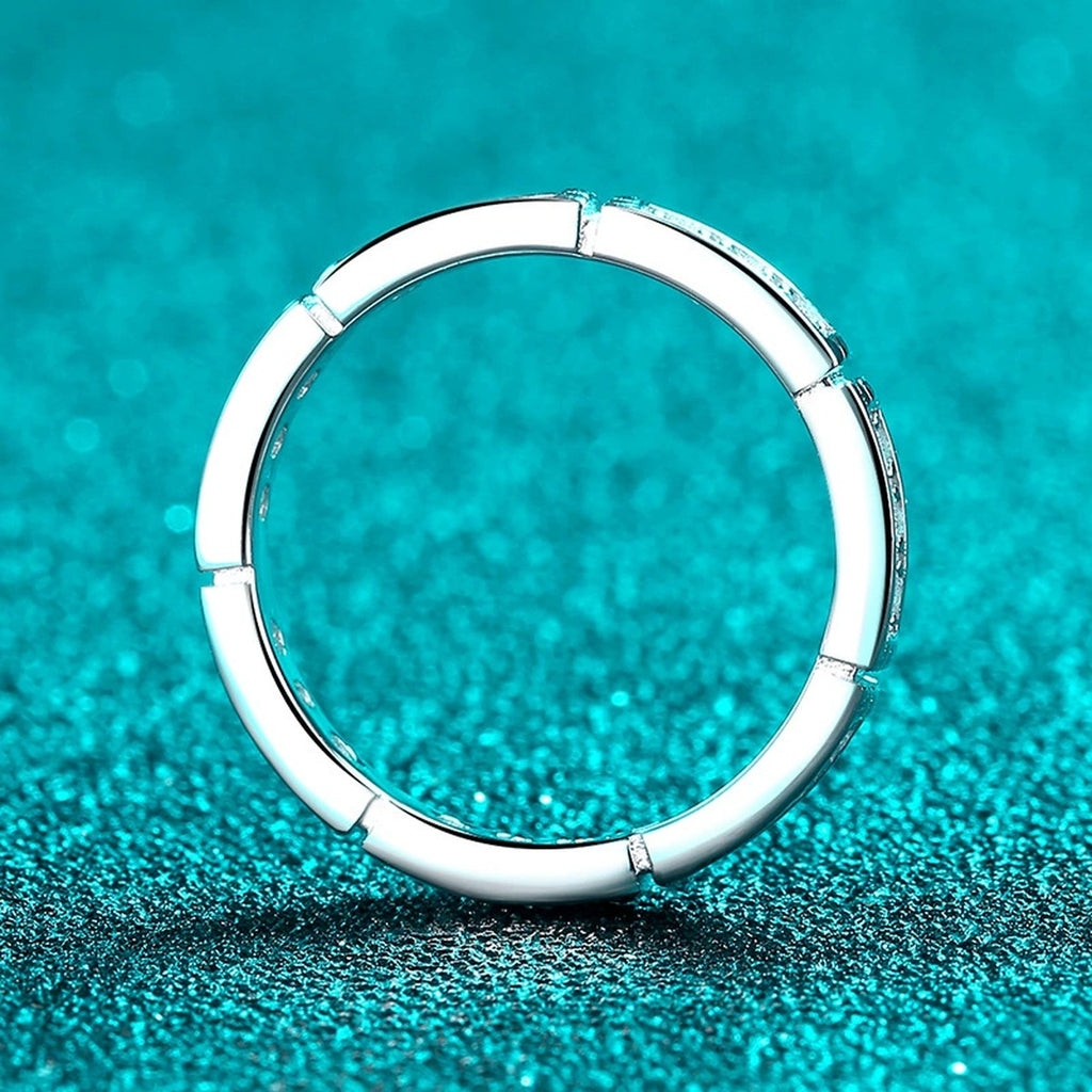 Round Moissanite Band Ring product view showing moissanite setting and metal finish