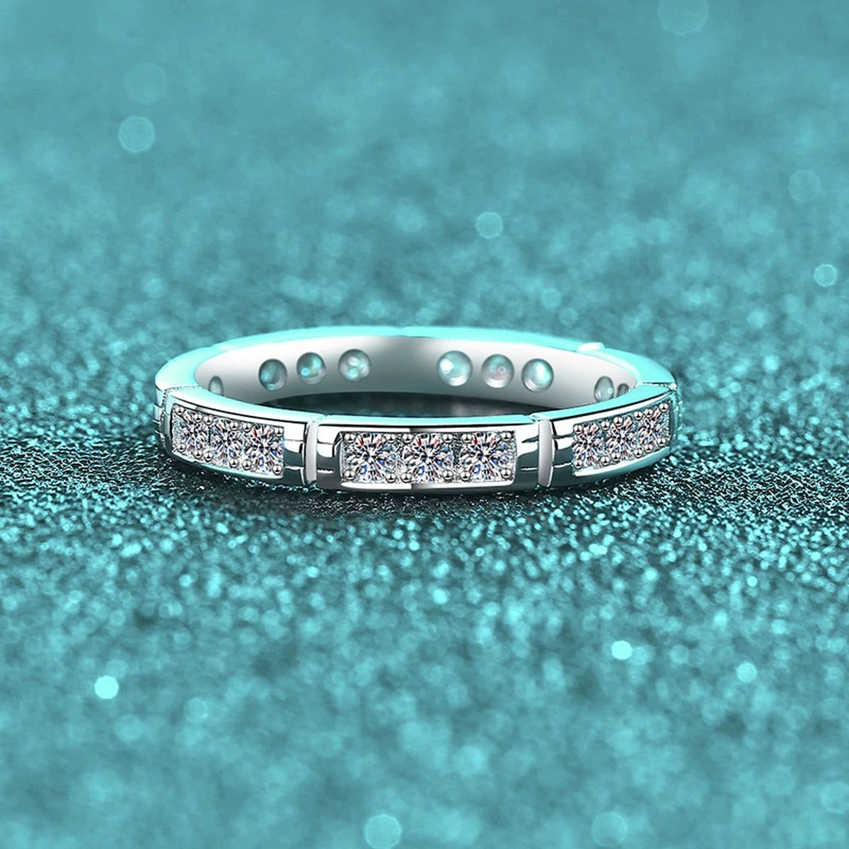 Round Moissanite Band Ring product view showing moissanite setting and metal finish