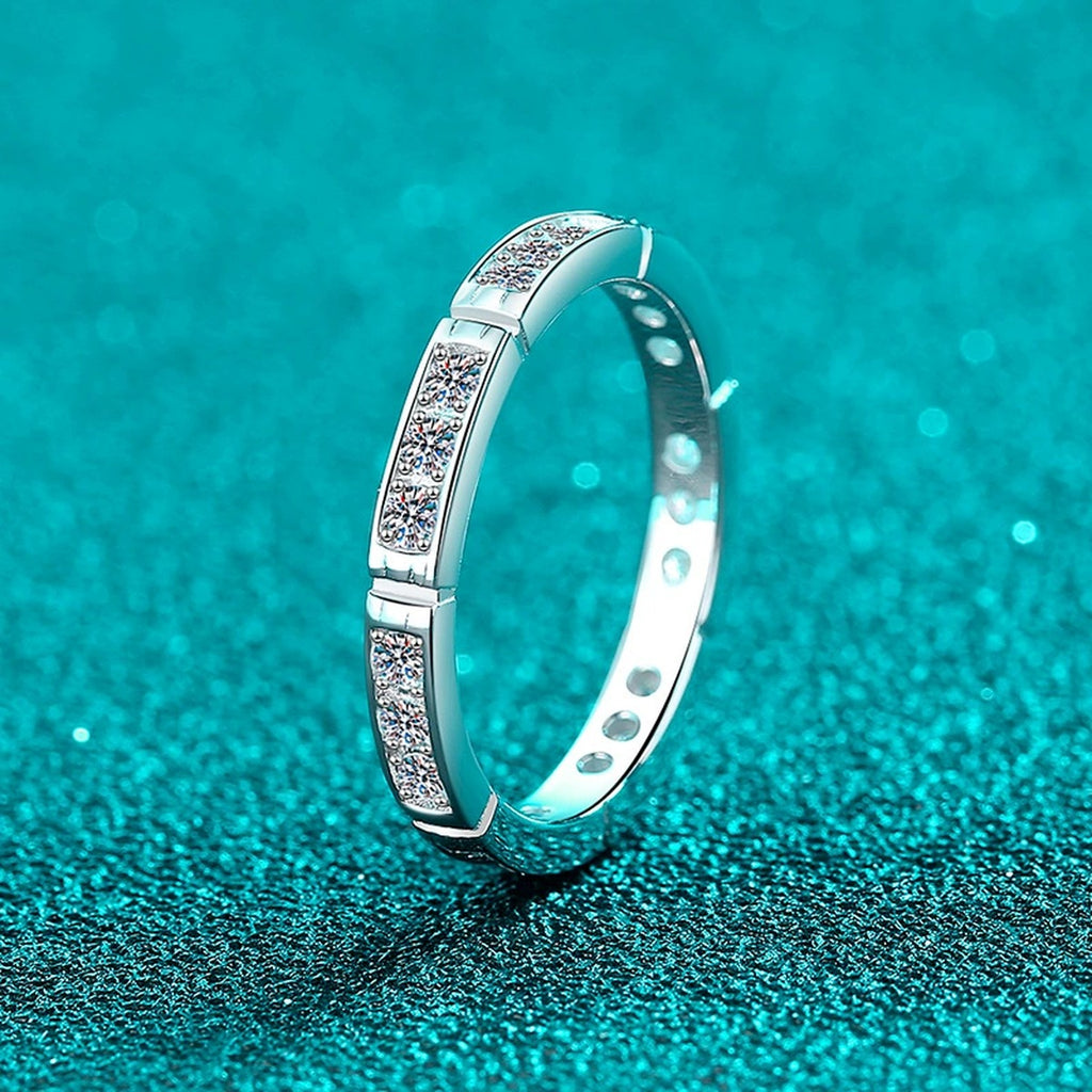 Round Moissanite Band Ring product view showing moissanite setting and metal finish