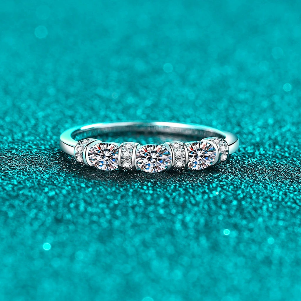 Oval and Round Moissanite Band Ring product view showing moissanite setting and metal finish