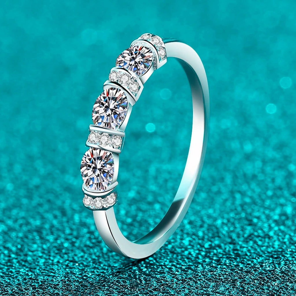 Oval and Round Moissanite Band Ring product view showing moissanite setting and metal finish