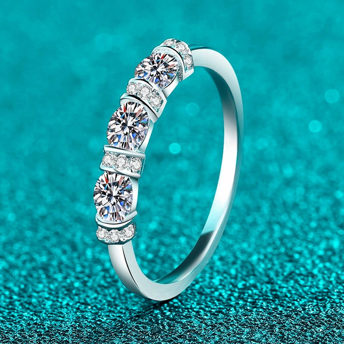 Oval and Round Moissanite Band Ring product view showing moissanite setting and metal finish