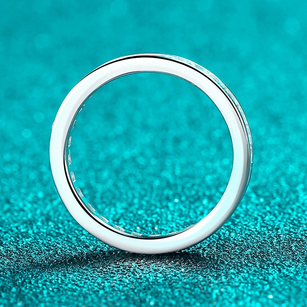 Princess Cut Moissanite Band Ring product view showing moissanite setting and metal finish