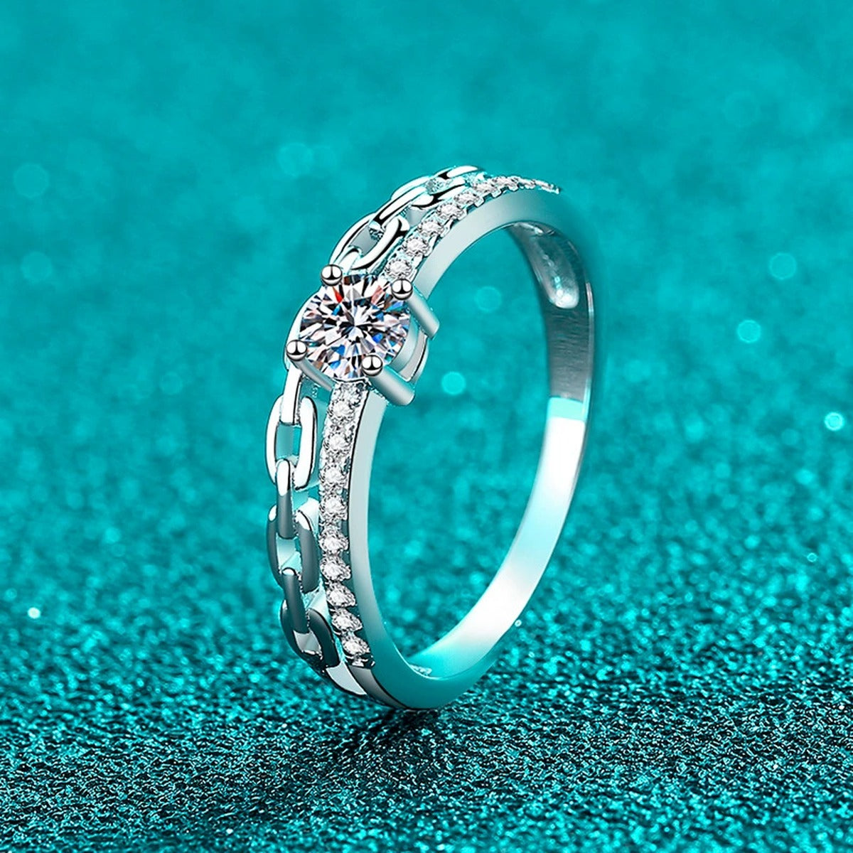 Round Moissanite Statement Ring product view showing moissanite setting and metal finish